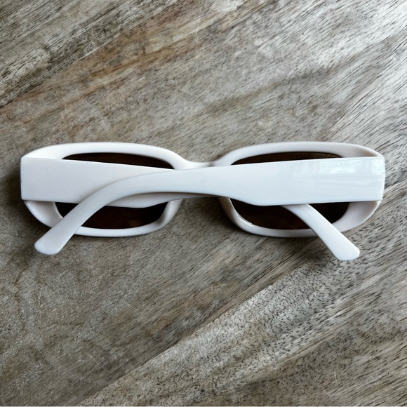 Y2K Slim Rectangle Retro Style Sunglasses with Cream Frames and Orange Lens - Picture 2 of 5